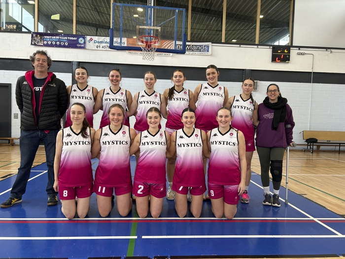 The University of Galway Mystics team vs Abbey Seals Dublin Lions. Back Row (L to R): Paul Langan, Head Coach, Emma Glavin, Olivia Sasse, Georgia Munnelly, Eabheann Conneely, Erin Dillon, Karolina Gierszal, Lala Lopez Morera. Front Row (L to R): Lily Hynes, Kara McCleane, Catherine McCreanor, Ellie Glavin, Bella Quinn.