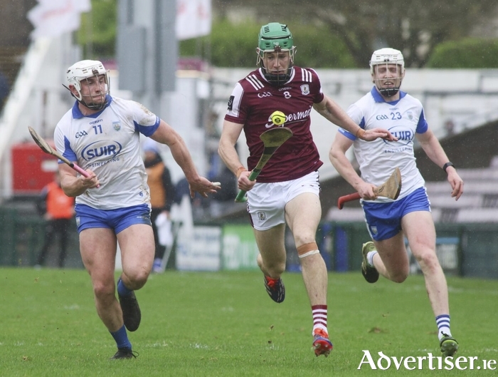 Galway&rsquo;s Cianan Fahy is chased by Waterford&rsquo;s Reuben Halloran and Brian Lynch in action from the Allianz National Hurling League game at Pearse Stadium on Sunday. (Photo: Mike Shaughnessy)