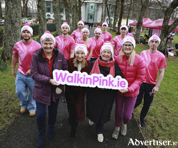Attending the launch of &lsquo;Walk in Pink&rsquo; in aid of the National Breast Cancer Research Institute were members of University of Galway Cancer Society (CancerSoc) with National Breast Cancer Research Institute (NBCRI) Galway Volunteer Fundraising Committee members, Maeve Feehan, Chairperson NBCRI Caroline Loughnane, Johanna Downes and Faith Fahy. The walk takes place on Mother&rsquo;s Day, Sunday, 15th March starting at 10.30am from the Claddagh Hall. Registration is just &euro;25 and you get a FREE Woollen Hat! Register at www.WalkInPink.ie. Photo: Sean Lydon.