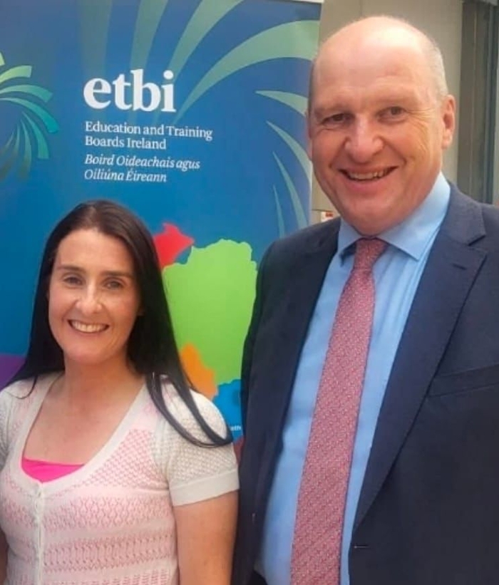 GRETB Director of Schools, Sin&eacute;ad Farragher, with the ETB's CEO David Leahy