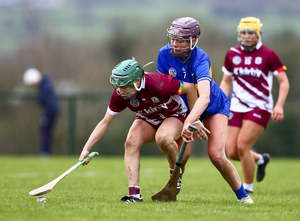 Galway&rsquo;s Niamh Mallon in action against Tipperary&rsquo;s Celine Guinan. 
(Credit: &copy;INPHO)