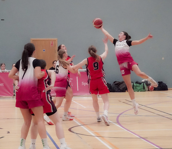 Mystics player Emma Glavin reaches for the ball vs Templeogue on March 8, 2026.