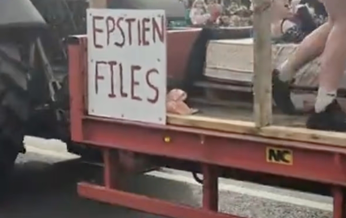 The incorrectly-spelt Epstein float that took part in the Headford parade, as well as others in South Mayo.