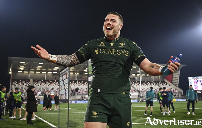 Sean Jansen of Connacht celebrates after his side's victory in the United Rugby Championship match between Ulster and Connacht at Affidea Stadium in Belfast. (Photo by Seb Daly/Sportsfile)