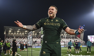 Sean Jansen of Connacht celebrates after his side's victory in the United Rugby Championship match between Ulster and Connacht at Affidea Stadium in Belfast. (Photo by Seb Daly/Sportsfile)