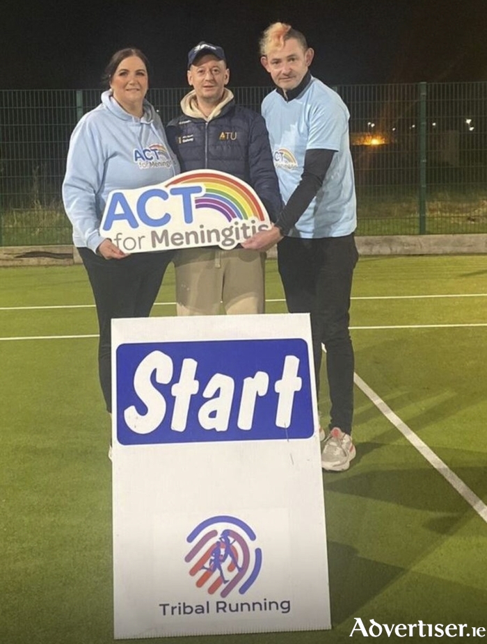 Pictured with Siobhan Carroll ACT for Meningitis are members of the Tribal running club Se&aacute;n McDermott and Ian Egan at the launch of the Easter Lily 5K remembering Aoibhe run .