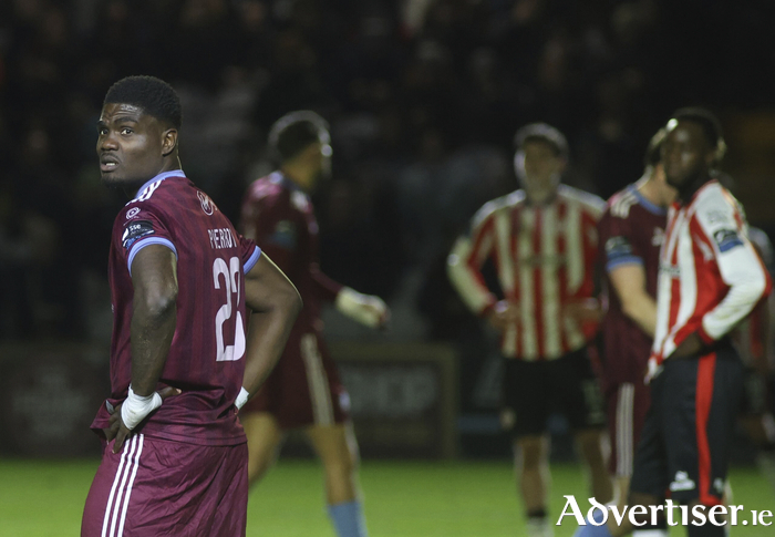 Galway United&rsquo;s Frantz Pierrot who scored the winner against Derry City. 
(Photo: Mike Shaughnessy)
