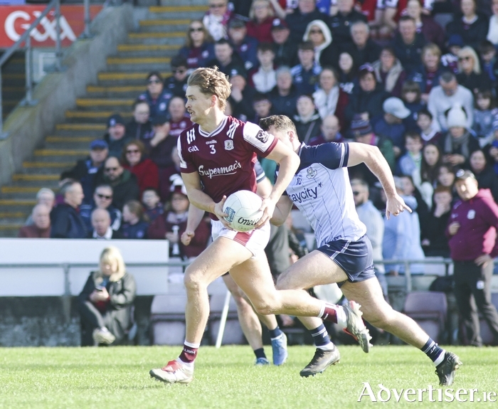 Galway&rsquo;s Cian Hernon in action from the Allianz National Football Division 1 game against Dublin at Pearse Stadium. (Photo: Mike Shaughnessy)