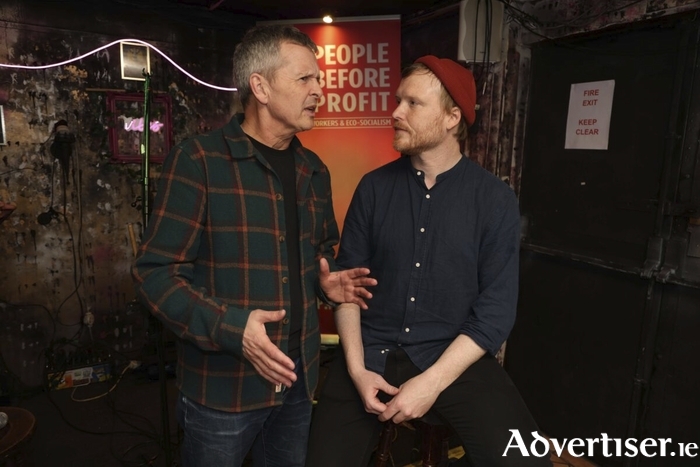 Richard Boyd Barrett TD, of People Before Profit, with PBP's Galway West by-election candidate, Denman Rooke. Photo: Mike Shaughnessy.