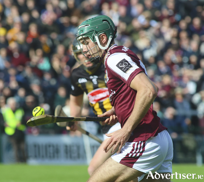 Aaron Niland making his championship debut for 
Galway in action from the opening game of the GAA Leinster Senior Hurling Championship against 
Kilkenny at Pearse Stadium on Saturday. 
(Photo: Mike Shaughnessy)