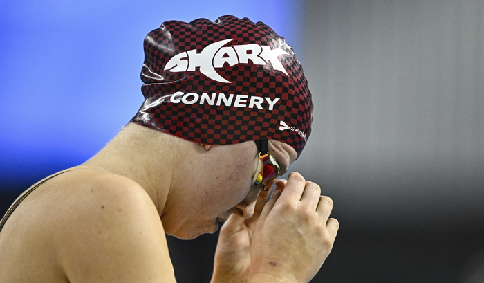 Niamh Connery of Sharks SC before competing in the women's 100m breastsroke A final during day one of the Irish Winter Swimming Championships 2025 at the National Aquatic Centre on the Sport Ireland Campus in Dublin. (Photo by Tyler Miller/Sportsfile)