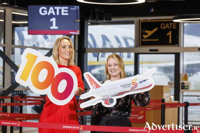 Travel guru Kathryn Thomas and Emily Brown, brand manager, Shannon Airport at the launch of Shannon Airport's Win Your Holiday Wishlist mega flight giveaway. Photo: Arthur Ellis.