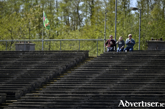 Early supporters in their seats before the Connacht GAA Football Senior Championship semi-final match between Mayo and Roscommon at Hastings Insurance MacHale Park in Castlebar, Mayo. (Photo by Piaras &Oacute; M&iacute;dheach/Sportsfile)