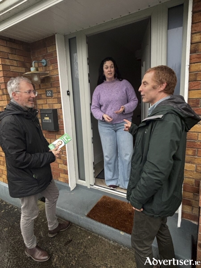 Niall Murphy (R) canvassing in Knocknacarra with Green Party leader, Roderic O'Gorman TD (L)
