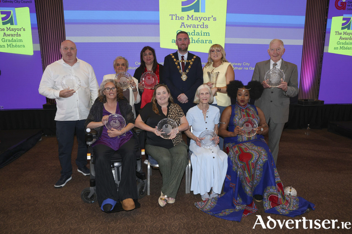 Mayor of the City of Galway, Cllr Mike Cubbard with the Mayors Award Winners at the awards ceremony in the Galmont Hotel. Photo: Aengus McMahon.