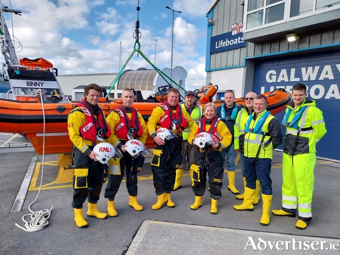 Galway RNLI crew member Olivia Byrne on her last day at sea on the lifeboat, pictured with fellow volunteers, from left: Martin Oliver, David McGrath, Mark Purcell, Shane Austin, Mike Guilfoyle, Peter Navan and Aaron Connolly.

