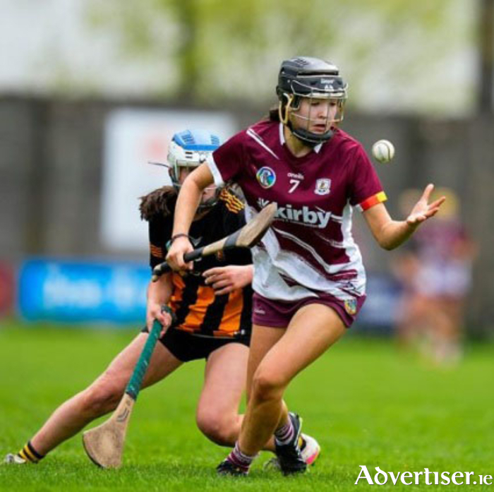 Galway's Kayla Dolan in action in the Eir All-Ireland U16 A Camogie Championship final against Kilkenny. (Photo: INPHO/James Lawlor)