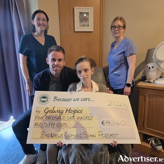 At the presentation of the cheque were Mairead Brennan,  Margaret McGinley from Galway Hospice, Alan Clarke, and Liz Kavanagh.