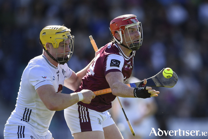 Conor Whelan is tackled by Simon Leacy during the Leinster GAA Senior Hurling Championship round 3 match at Cedral St Conleth's Park. (Photo by Tom Beary/Sportsfile)
