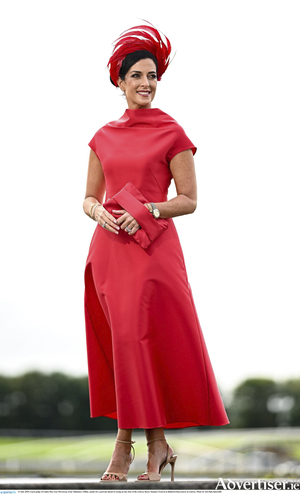 Guest judge of Ladies Day Lisa McGowan, from Tullamore, Offaly, stands for a portrait at Ballybrit Racecourse in Galway. 
Photo by Seb Daly/Sportsfile