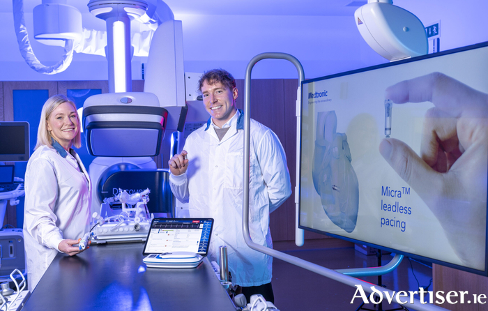Fionnuala Mannion and Shane Cooney, R&D Engineering Managers at Medtronic Parkmore, with the new PCS technology ahead of the official launch today. Photo: Andrew Downes XPOSURE