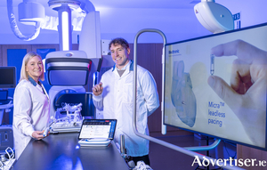 Fionnuala Mannion and Shane Cooney, R&amp;D Engineering Managers at Medtronic Parkmore, with the new PCS technology ahead of the official launch today. Photo: Andrew Downes XPOSURE