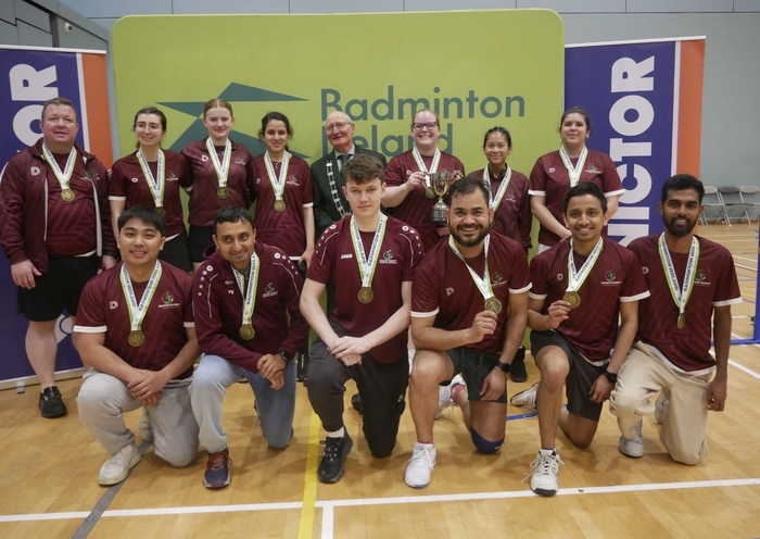 Pictured with the Galway Grade E All-Ireland Champions is Michael McGrath, President of Badminton Ireland.