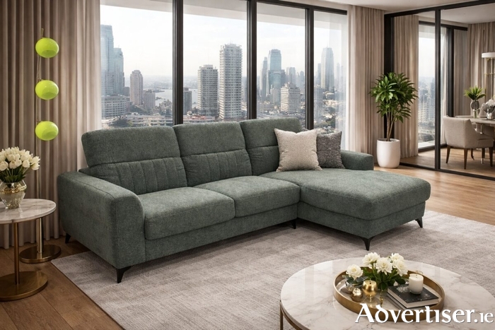 Cara corner sofa in green.