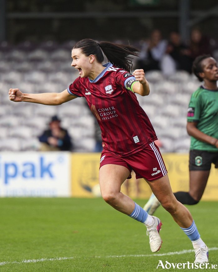 Match-winner. Costello celebrates scoring the winning goal against Peamount United at Eamonn Deacy Park. (Photo: Stephen Naughton)