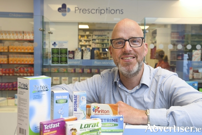 Barra Nevin of Nevin's Pharmacy, Roscam and local Irish Pharmacy Union representative with a range of Hay Fever treatments available. Photo: Mike Shaughnessy.