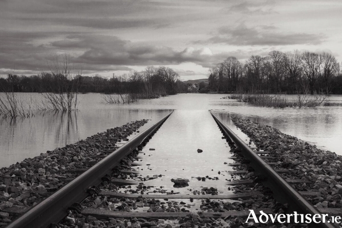 The flooded railway line at Kiltartan.