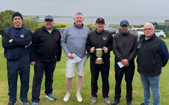 L-R): Mellows winners - James Flemming (Final 18), Frank Naughton (Winner Intermediate), James McGloughlin (2nd Overall), Dave O'Connell overall winner, Kevin Walsh (3rd Overall) & Terry Lee (winner Junior).