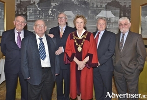 Cllr Terry O'Flaherty, then Galway City Mayor, with the historians at a civic reception in honour of historians, James Casserly, William Henry, Tom Kenny, Peadar O'Dowd and Ronnie O'Gorman, hosted by Galway City Council some years ago.