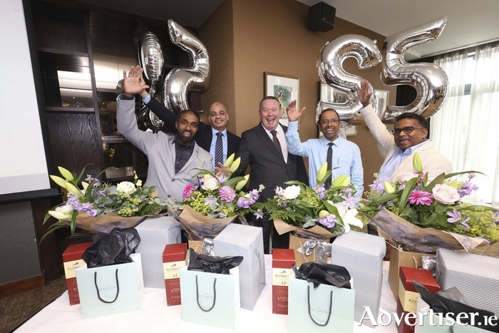 Stefan Lundstrom, (centre) General Manager, The Galmont Hotel & Spa, with colleagues celebrating 25 years of service at the hotel &ndash; Ruwan Migel Wasam, Leo Decosta, Rosario Almeida and Cyril Henderson.
The Galmont Hotel & Spa is part of the MHL Hotel Collection, which operates 14 hotels across Ireland and Northern Ireland. Photo: Mike Shaughnessy