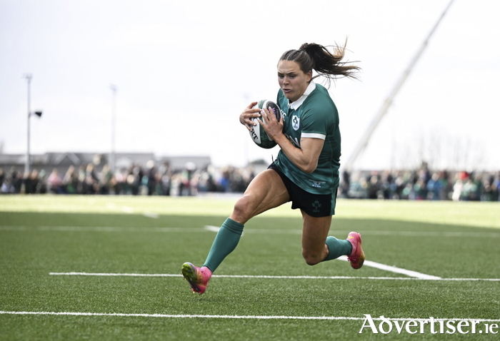 B&eacute;ibhinn Parsons scores her side's third try at Dexcom Stadium last April. (Photo by Brendan Moran/Sportsfile)