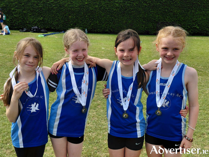 South Galway AC U10 Relay Girls team National champions: Jessica Brennan, Maya McHugh, Amber Cummins, Maeve Linnane.