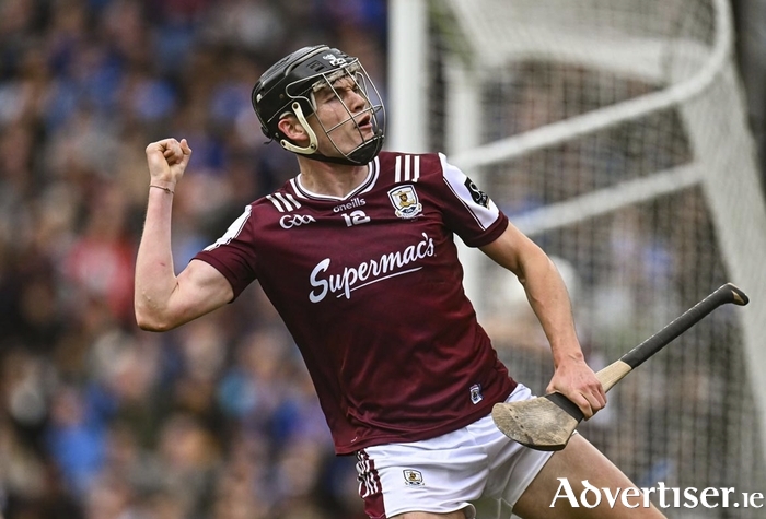 Darragh Neary celebrates scoring his side's first goal during the Leinster GAA Senior Hurling Championship final at Croke Park. 
Photo by Piaras &Oacute; M&iacute;dheach/Sportsfile