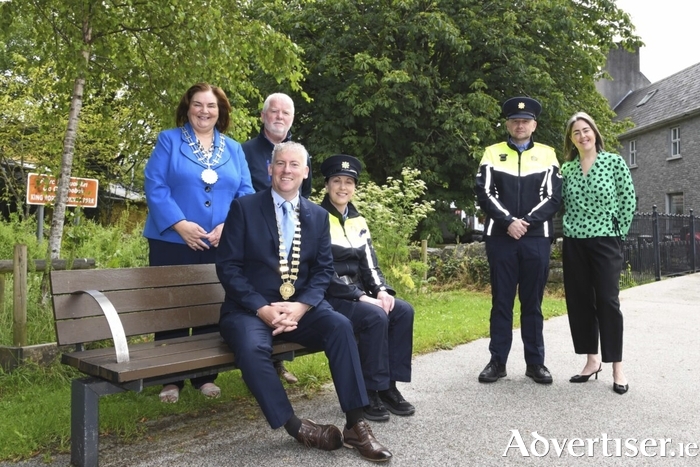 Standing: Tuam Municipal District Cathaoirleach Cllr. Mary Hoade, Cllr. Shaun Cunniffe, Inspector Standish O'Grady, Cllr. Siobhan McHugh Ryan and seated: Cathaoirleach of County Galway and Chairperson of the LCSP Cllr. Andrew Reddington and Sergeant Denise Kelleher. Photo Jacinta Fahy Photography.