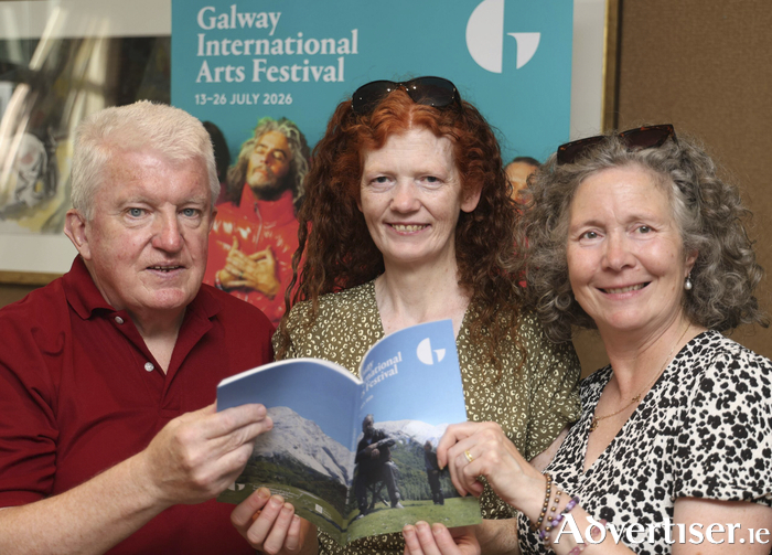 Stephen Curran, Caithriona Grehan and Maary Hernon, The Claddagh at the opening of the Galway International Arts Festival in the Galmont Hotel on Monday evening. Photo: Mike Shaughnessy