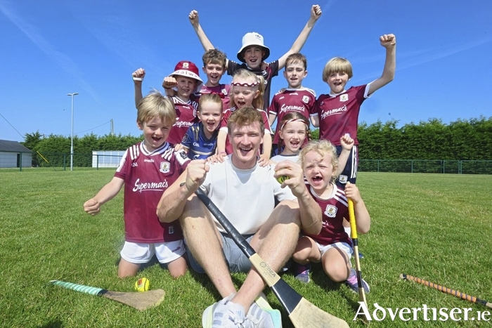 Galway Senior Hurling captain Darren Morrissey with young supporters from his local club, Sarsfields, ahead of Sunday&rsquo;s All Ireland Senior Hurling Final against Limerick at Croke Park. Photo: Mike Shaughnessy