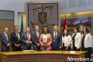 Leonard Cleary, Chief Executive Galway City Council; John Concannon Ireland ambassador to Canada; Ambassador Dennis King, Canadian ambassador to Ireland; Marc Miller MP, Canada's Minister for Identity and Culture; Mayor of the City of Galway, Cllr Helen Ogbu; Cathaoirleach Andrew Reddington of Galway County Council; Sharon O&rsquo;Grady, Galway County Arts Officer; Patricia Philbin, Director of Service, Galway City Council; Ruth Mulhern, Galway City Arts Officer.