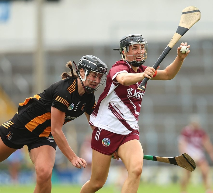 Kilkenny's Tiffanie Fitzgerald and Caoimhe Kelly of Galway in the All-Ireland semi-final clash. (Photo: INPHO/Bryan Keane)