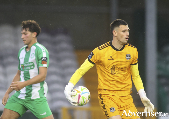 Galway United&rsquo;s Hugo Pires da Cunha had a busy night between the posts in the Club Orange Men&rsquo;s FAI Cup Third Round game against Bray Wanderers at Eamonn Deacy Park. (Photo: Mike Shaughnessy)