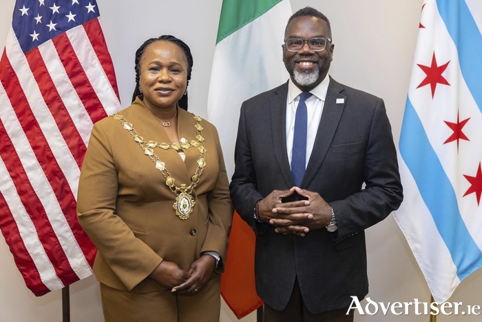 Mayor of the City of Galway, Cllr Helen Ogbu meets with Chicago Mayor Brandon Johnson at Chicago&rsquo;s City Hall.