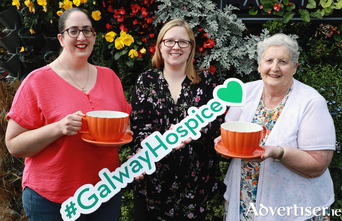 Annemarie Burke and her mother Anne with Galway Hospice Fundraising Manager Lorraine Gallagher launching Ireland&rsquo;s Biggest Coffee Morning for Hospice 2026. Register to host a Hospice Coffee Morning at galwayhospice.ie/coffee.