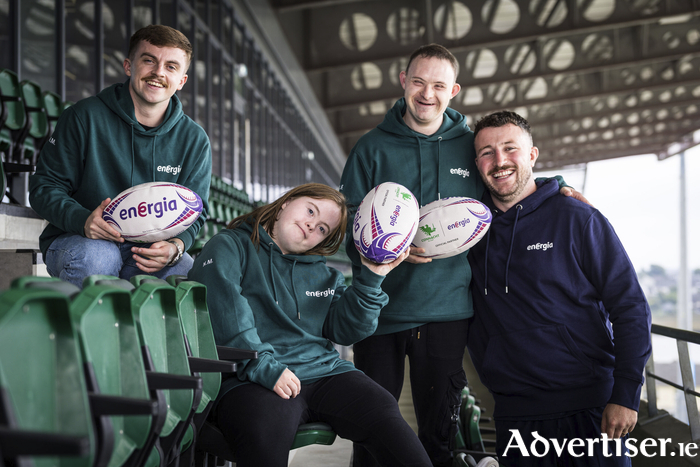 Pictured at the announcement of Energia&rsquo;s two-year extension of its partnership with Connacht Rugby as Official Energy Partner, alongside the expansion of its Rugby for All programme across Connacht through a new partnership with Ability West, is Content Creator Ronan Mitchell, Connacht Rugby Culture Captain Niamh Mitchell and Connacht Rugby Culture Captain Matthew Forde and Connacht Rugby Energia Ambassador Will Connors
&copy;INPHO/Laszlo Geczo