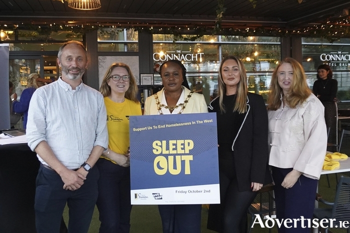 (L-R: Dr. Conn Holohan, Creative Director, Centre of Creative Technologies, University of Galway; Karol Cooke, Community & Partnership Fundraiser, Galway Simon Community; Helen Ogbu, Mayor of Galway City; Aisling O&rsquo;Hara, Youth Service & Community Based Housing, Galway Simon Community; Carol Baumann, CEO, Galway Simon Community) 