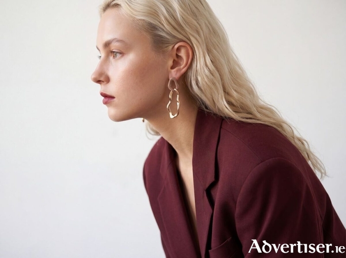 Gold and taupe irregular drop earrings.