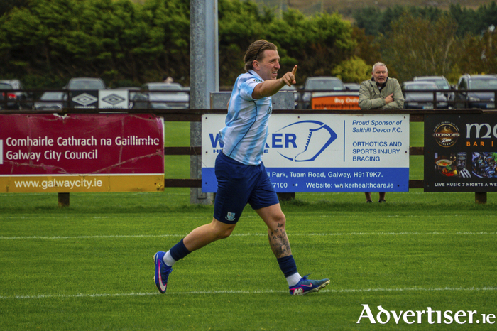Cole Connolly celebrate after putting his side 2-0 up against Mayo FC last weekend. (Photo: Ruair&iacute; McArdle Ruane.)