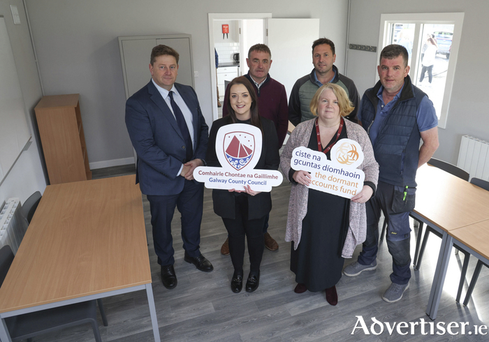 Galway County Council Housing Section staff pictured inside the newly refurbished community facility at the Tuam Halting Site. Back row: Damien Mitchell, Nigel Joyce, Enda Walsh and Eamonn Fleming. Front row: Angela Feeney and Nuala Heffernan. Credit: Aengus McMahon.